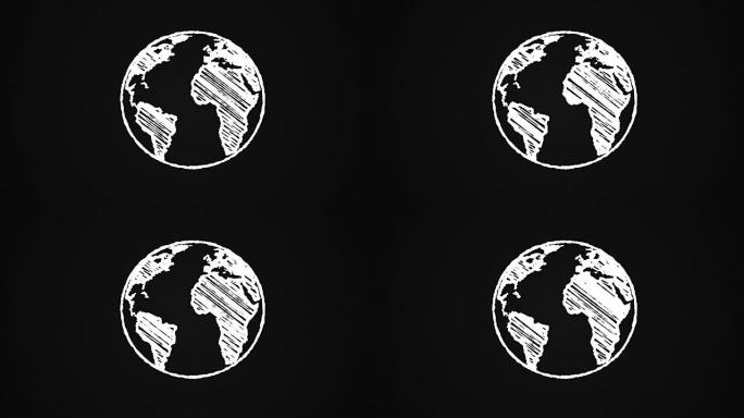 地球地球在背板上用粉笔绘制，手绘动画4K