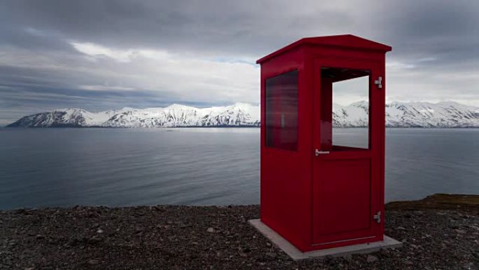 延时冰岛红色电话亭