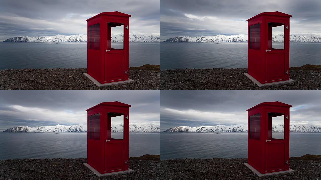 延时冰岛红色电话亭
