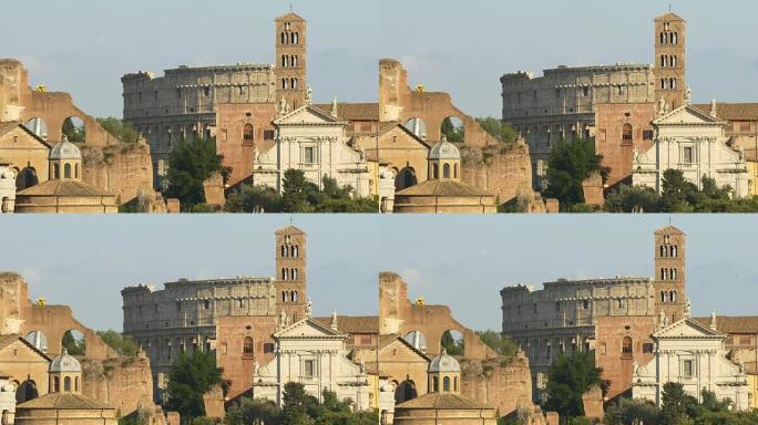 意大利太阳光日时间罗马著名体育馆屋顶城市景观全景4k
