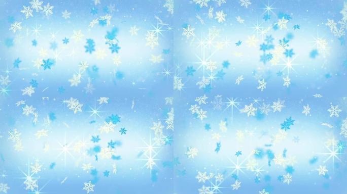 蓝色节日雪花和星星循环背景