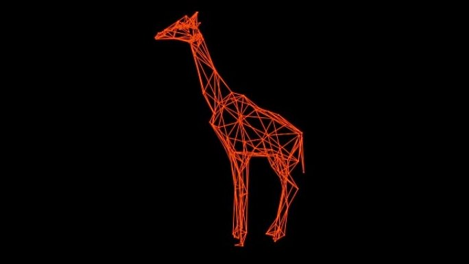 孤立长颈鹿全息图旋转的3d渲染-线框模型
