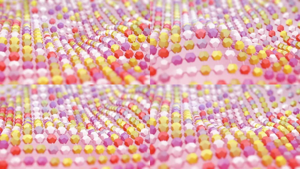 粉色techno网格表面挥舞3D渲染动画可循环