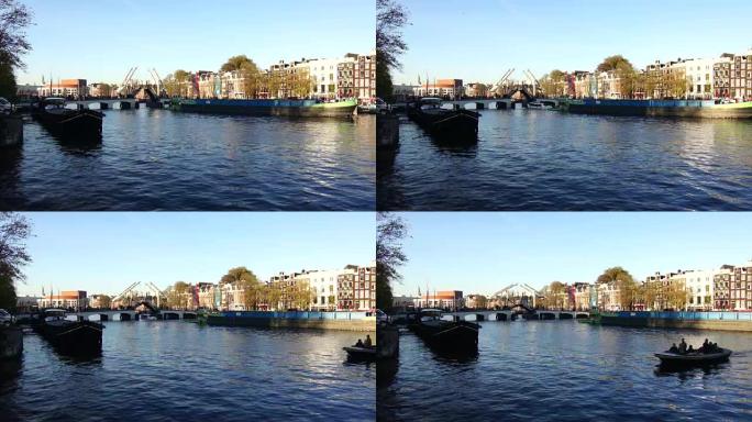 典型的阿姆斯特丹场景，运河桥关闭