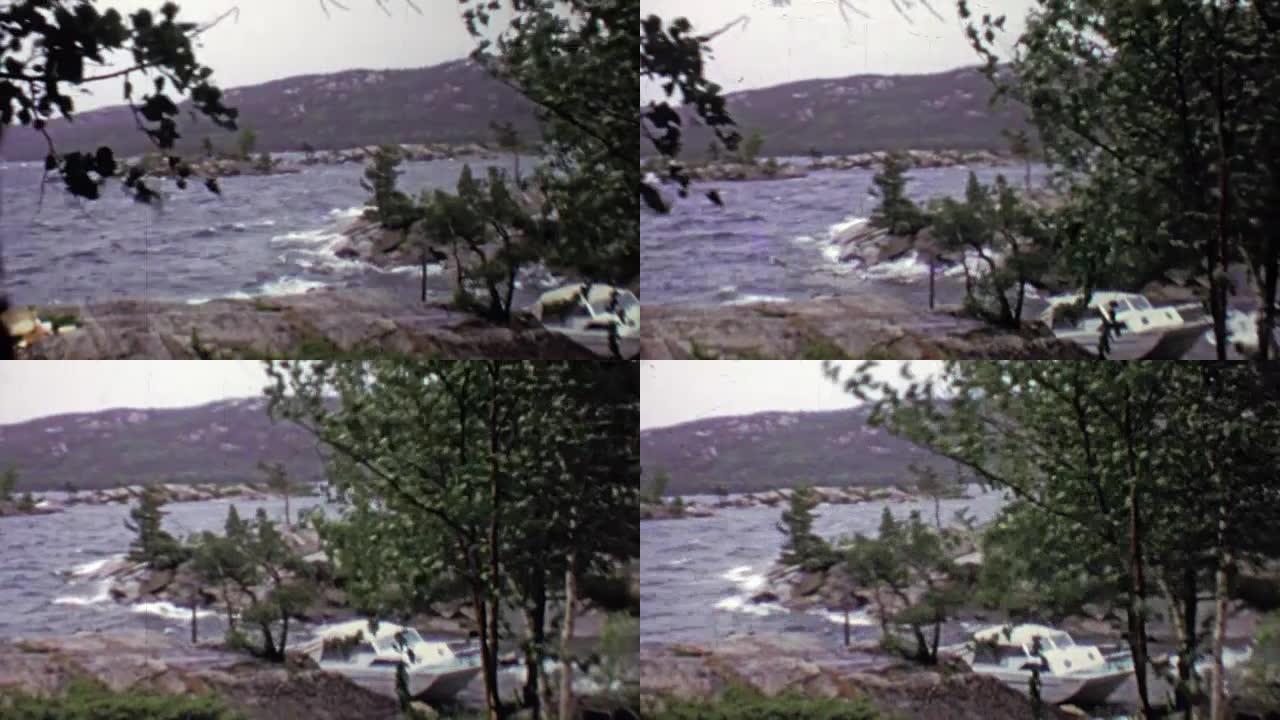 1957: 暴风雨袭击了绑在码头上的落基湖船。