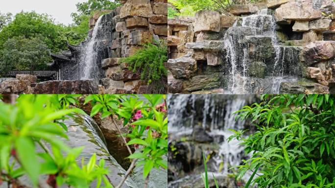 4K扬州瘦西湖石壁流淙 瀑布景观