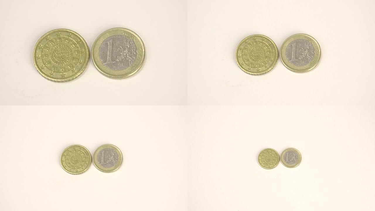 两枚带有正面和背面细节的葡萄牙欧元硬币