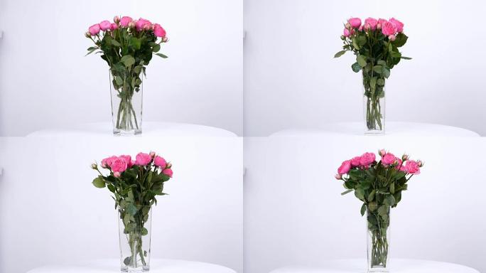 花束、花束、旋转以白色为背景，花束组成由粉色玫瑰介子形