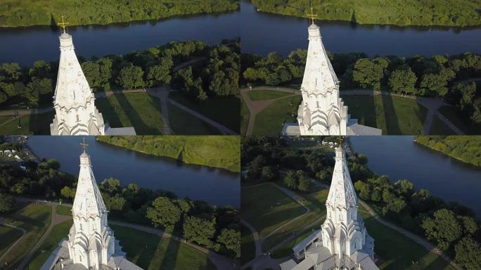 科洛门斯科耶公园莫斯科河上升教堂的鸟瞰图