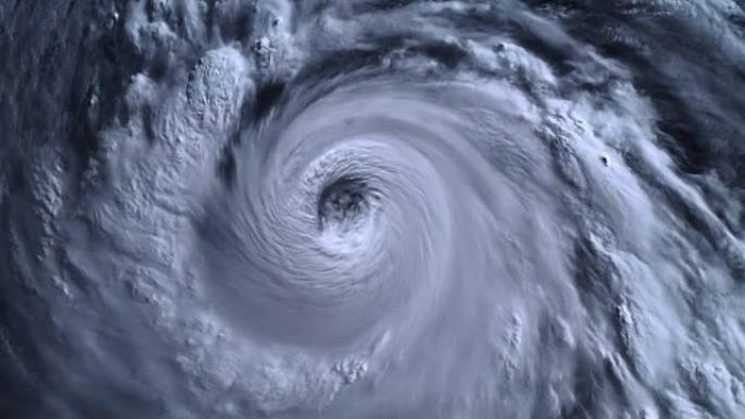 海洋上有闪电的飓风风暴。，卫星视图。