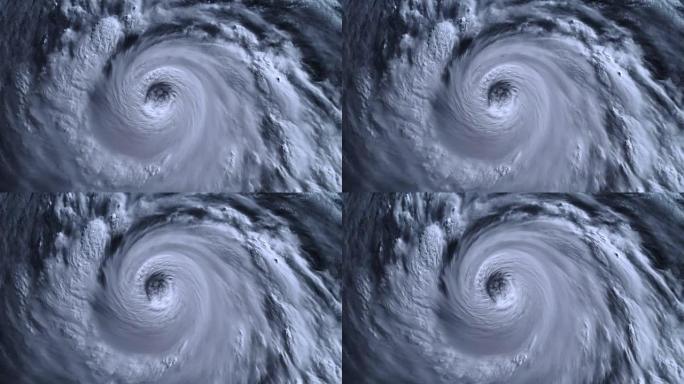 海洋上有闪电的飓风风暴。，卫星视图。