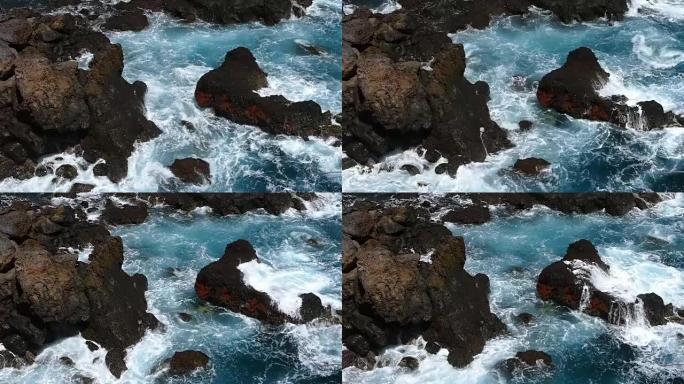 海浪撞击熔岩。两种速度。