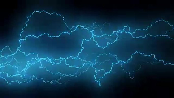 电噼啪作响。带电弧的摘要背景。现实的雷击。雷雨闪烁着闪电。无缝循环。蓝色。