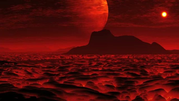 外星人星球上的熔岩和一个巨大的月亮