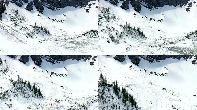 空中: 飞越冰冻的湖泊和雪崩碎片