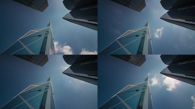 中国银行的向上视图和香港的多云天空4k时间流逝