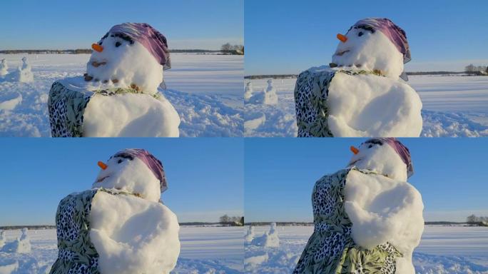 穿着围裙的大咪咪雪人