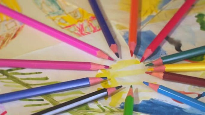 彩色铅笔和儿童绘画