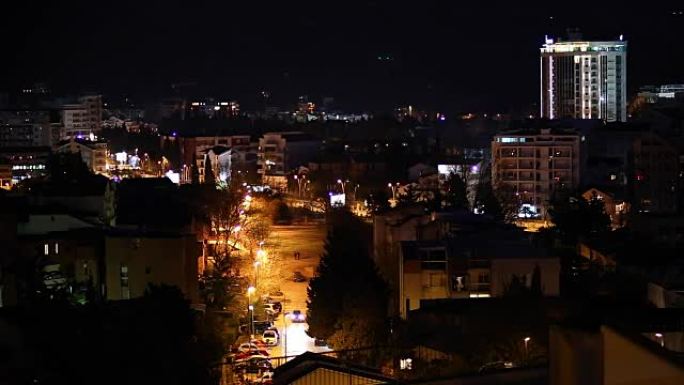 黑山的夜晚布德瓦。新城镇，最高处的景色