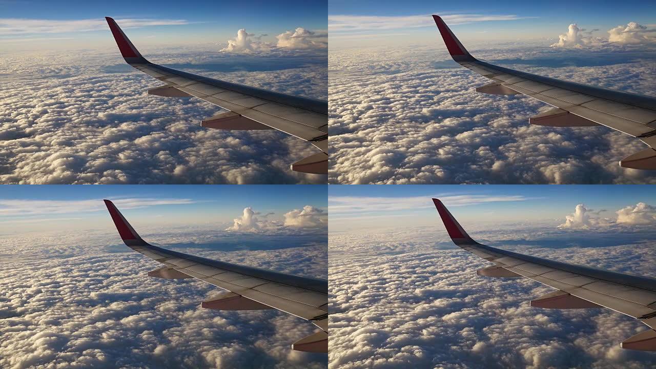 飞机的视野。飞机在云层中飞行