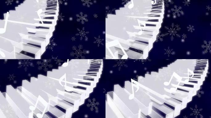 钢琴音符雪环楼梯黑暗背景