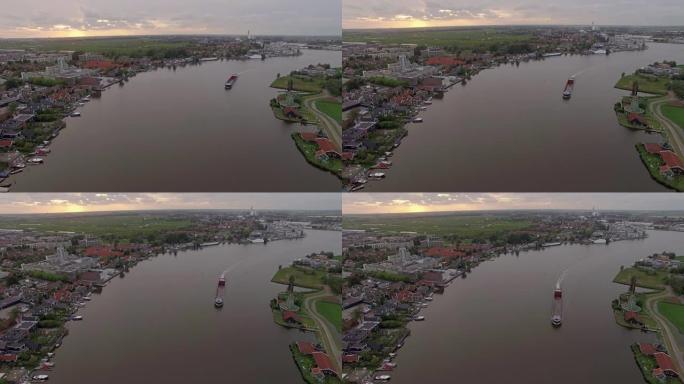 荷兰小镇和河流的鸟瞰图