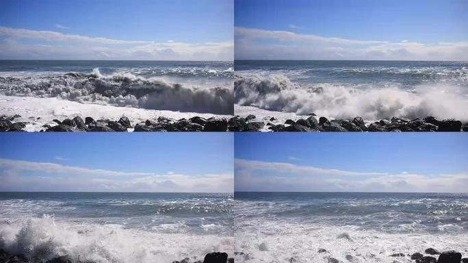 海暴巨浪起泡冲破石头