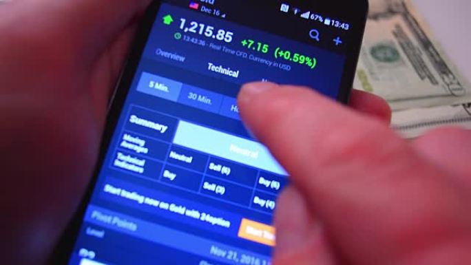 在线交易，商人在网上股市交易大厅使用智能手机
