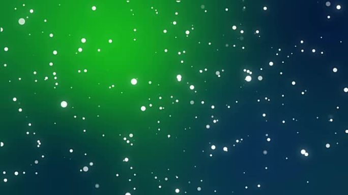 闪闪发光的白光粒子在蓝绿色渐变背景上移动