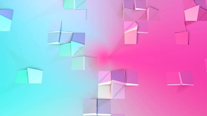 抽象简单的蓝色粉色低聚3D表面作为复杂背景。移动纯蓝粉色多边形的软低多边形运动背景。4k全高清无缝循
