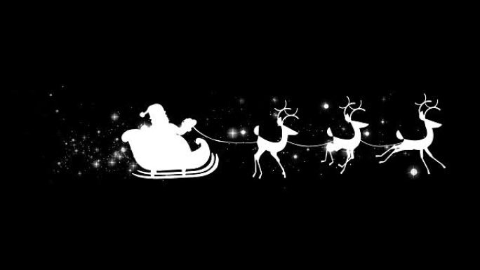 圣诞老人剪影骑驯鹿雪橇与星星