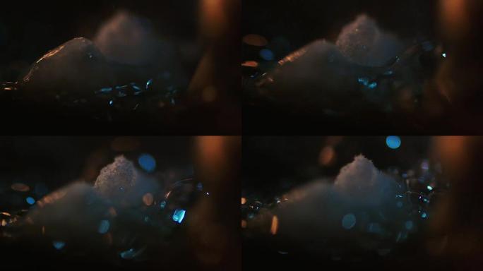 沸腾液体中的干冰。沸水用蒸汽关闭。搅动沸水中的气泡。沸腾液体中颗粒的宏观射击。