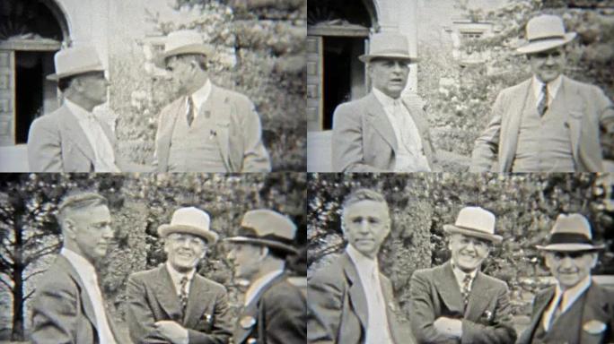 1937: 精英商人在正式时尚礼服与软呢帽。