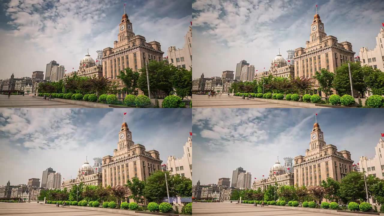中国上海城市日灯著名海关全景4k延时