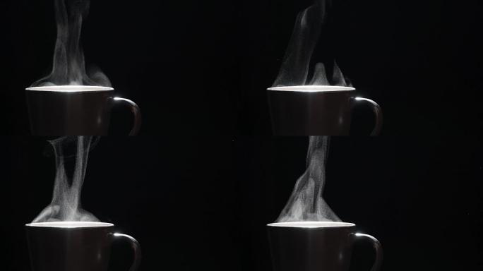 从杯子里喷出热蒸汽。