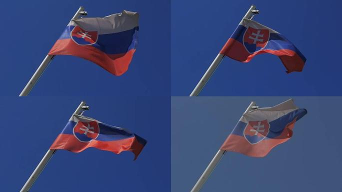 斯洛伐克在蓝天下挥舞着国旗