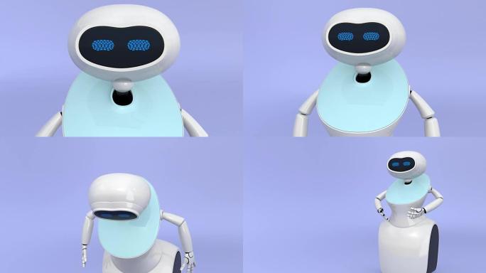 触摸屏人形机器人孤立在浅蓝色背景