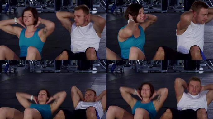 健身男女训练腹部肌肉