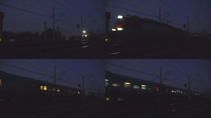 铁路上火车的夜间运动