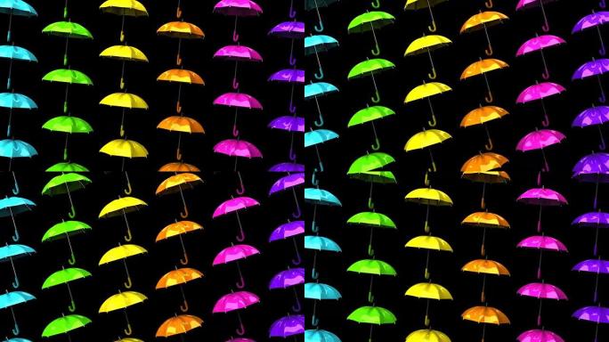 黑色背景上的彩色雨伞