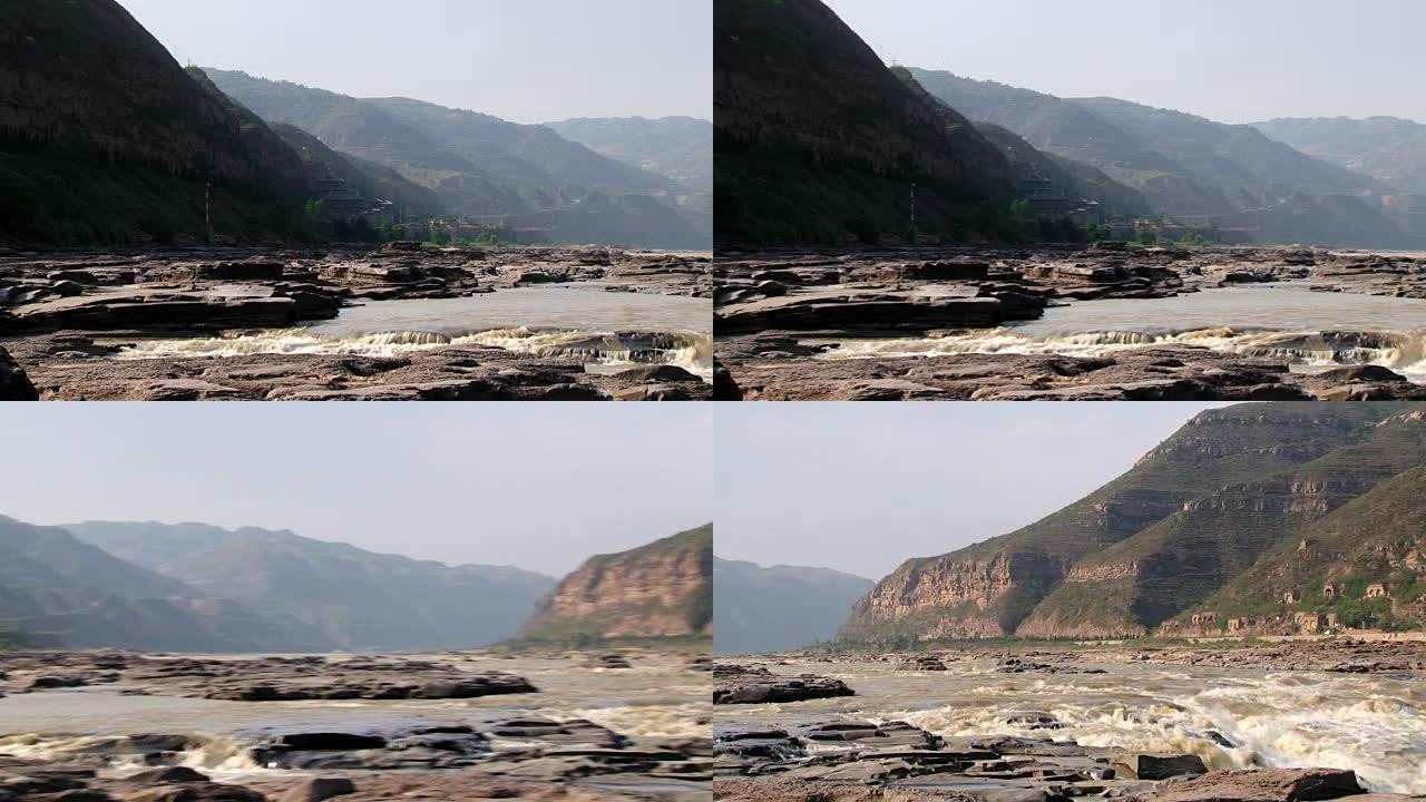 中国伊川黄河湖口瀑布景观。