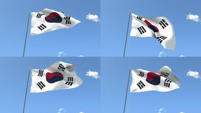在风中挥舞的韩国国旗。