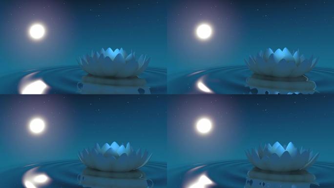 水上冥想莲花星夜循环3d动画