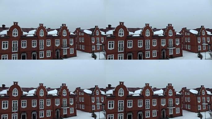 雪对红砖联排别墅超级慢动作镜头