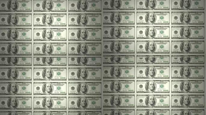 印刷美国100美元滚动，现金的钞票