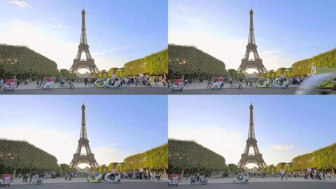 巴黎战神广场上的埃菲尔铁塔日落时分