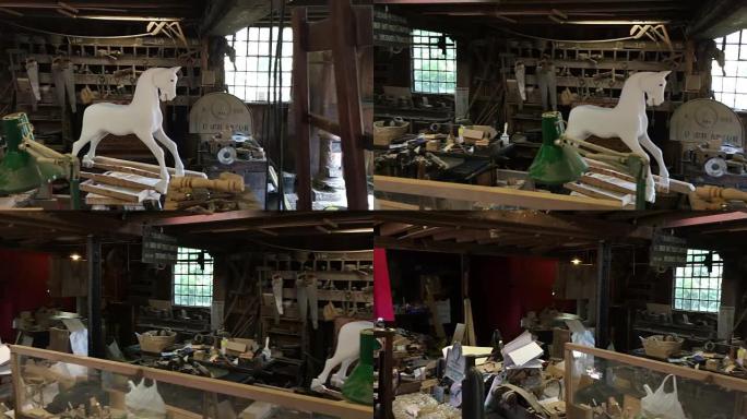 古老的玩具制造商车间，制作精美的木制玩具