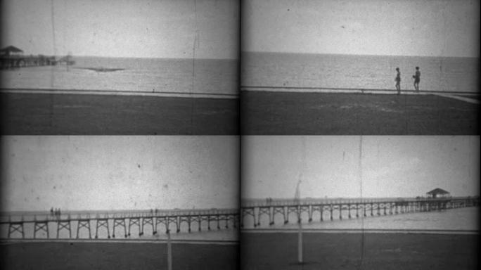 1934: 海滩码头桑迪景观墨西哥湾沿岸桑迪湾水域。