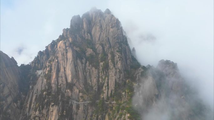 安徽省黄山山峰云海航拍延时风景视频素材