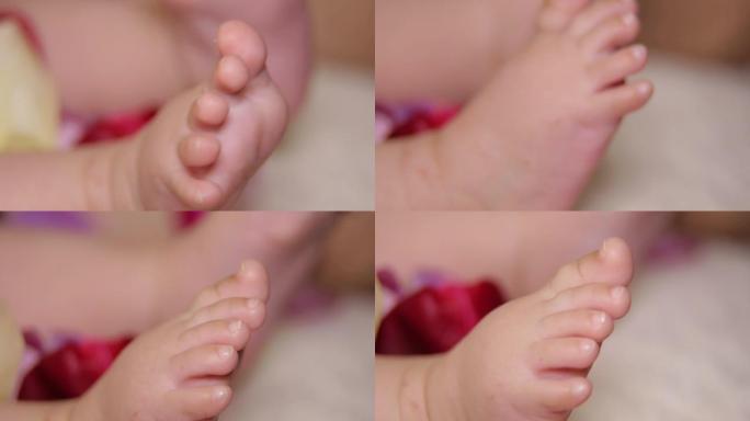 新生儿脚的特写。